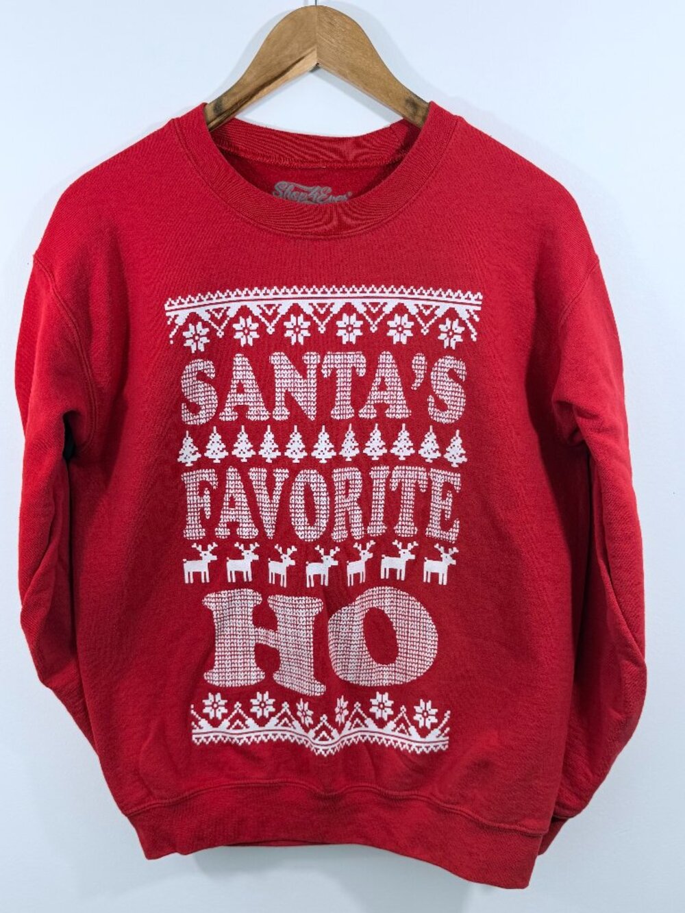 Shop4Ever Long-sleeve crewneck sweatshirt "ugly Christmas sweater" Red with whit